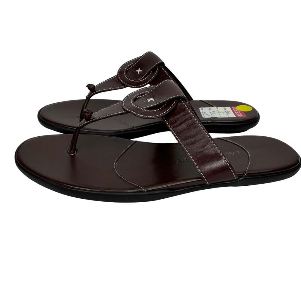 Laura Ashley Dark Brown Leather Thong Sandals with White Stitching Size 8.5‎ M - Picture 6 of 9